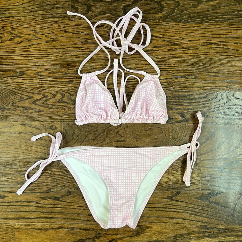 Solid & Striped String Bikini Size Medium - image 1